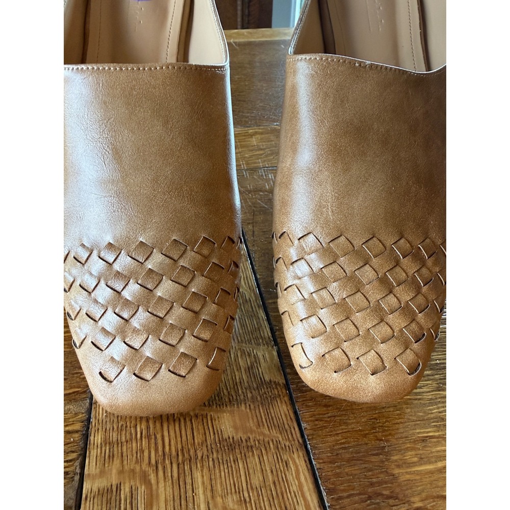 Lairundashu Tan Woven Square Toe Mules Slip On Flats Size 8 403-40